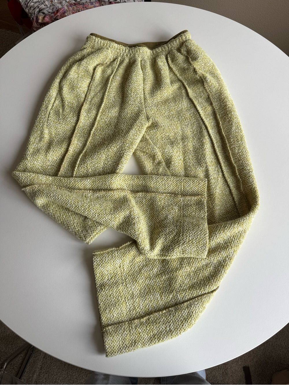 Urban Outfitters Textured Wide-Leg Pants in Pale Yellow